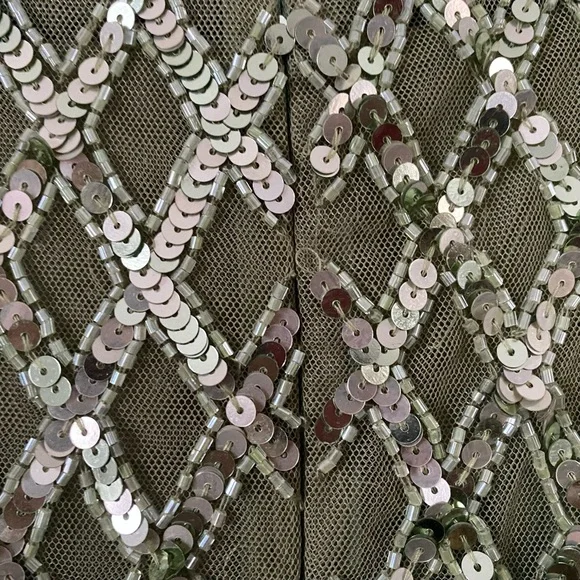 $698 Mac Duggal High Neck Beaded Sequin Fringe Sage Green Gown Dress 4908 Size 4 - Picture 8 of 15